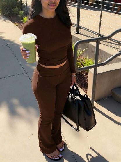2 Piece Flared Lounge Set – Women – Casual Knit Outfit