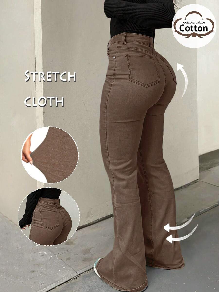 Women Y2K Flare Jeans – High Waist Stretch Denim – Embroidered Bow Slim Fit