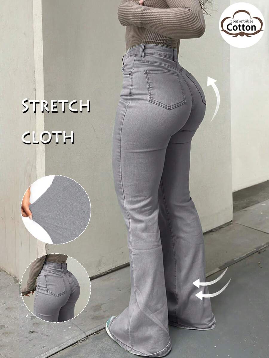 Women Y2K Flare Jeans – High Waist Stretch Denim – Embroidered Bow Slim Fit