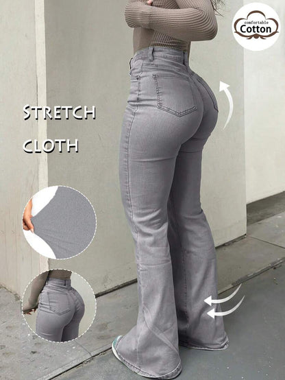 Women Y2K Flare Jeans – High Waist Stretch Denim – Embroidered Bow Slim Fit