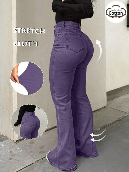Women Y2K Flare Jeans – High Waist Stretch Denim – Embroidered Bow Slim Fit