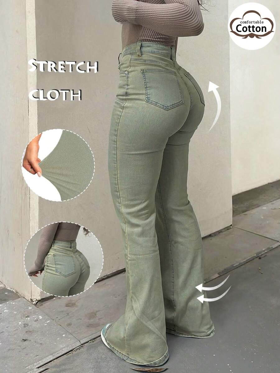 Women Y2K Flare Jeans – High Waist Stretch Denim – Embroidered Bow Slim Fit