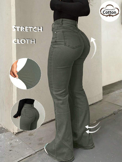 Women Y2K Flare Jeans – High Waist Stretch Denim – Embroidered Bow Slim Fit
