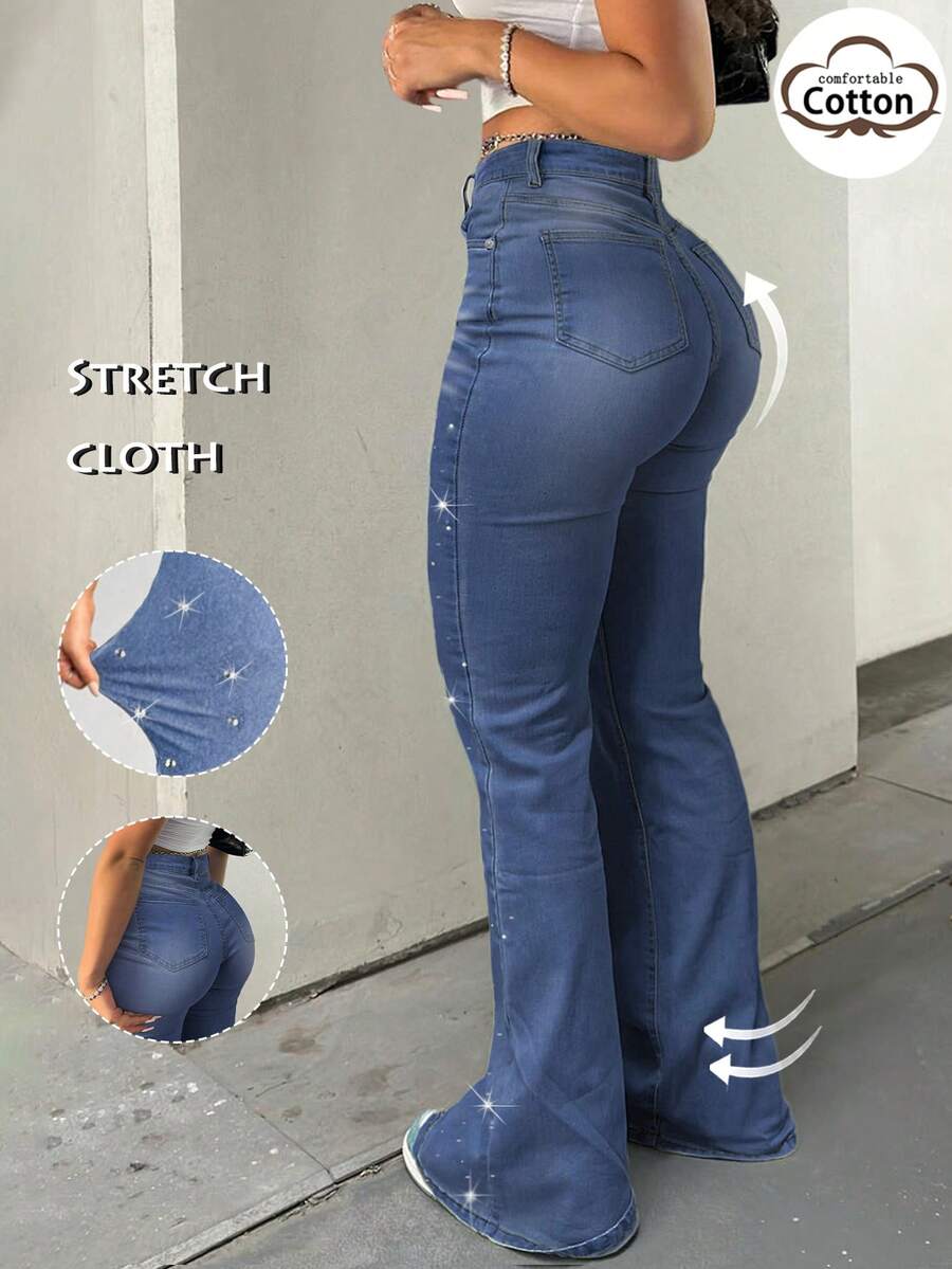Women Y2K Flare Jeans – High Waist Stretch Denim – Embroidered Bow Slim Fit