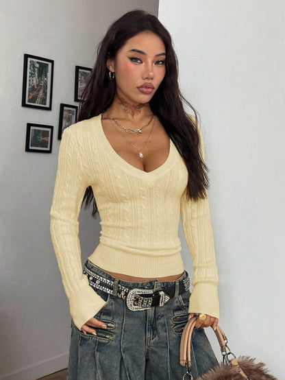 Vintage Ribbed Scoop Neck Sweater – Autumn / Winter – Y2K Knit Pullover