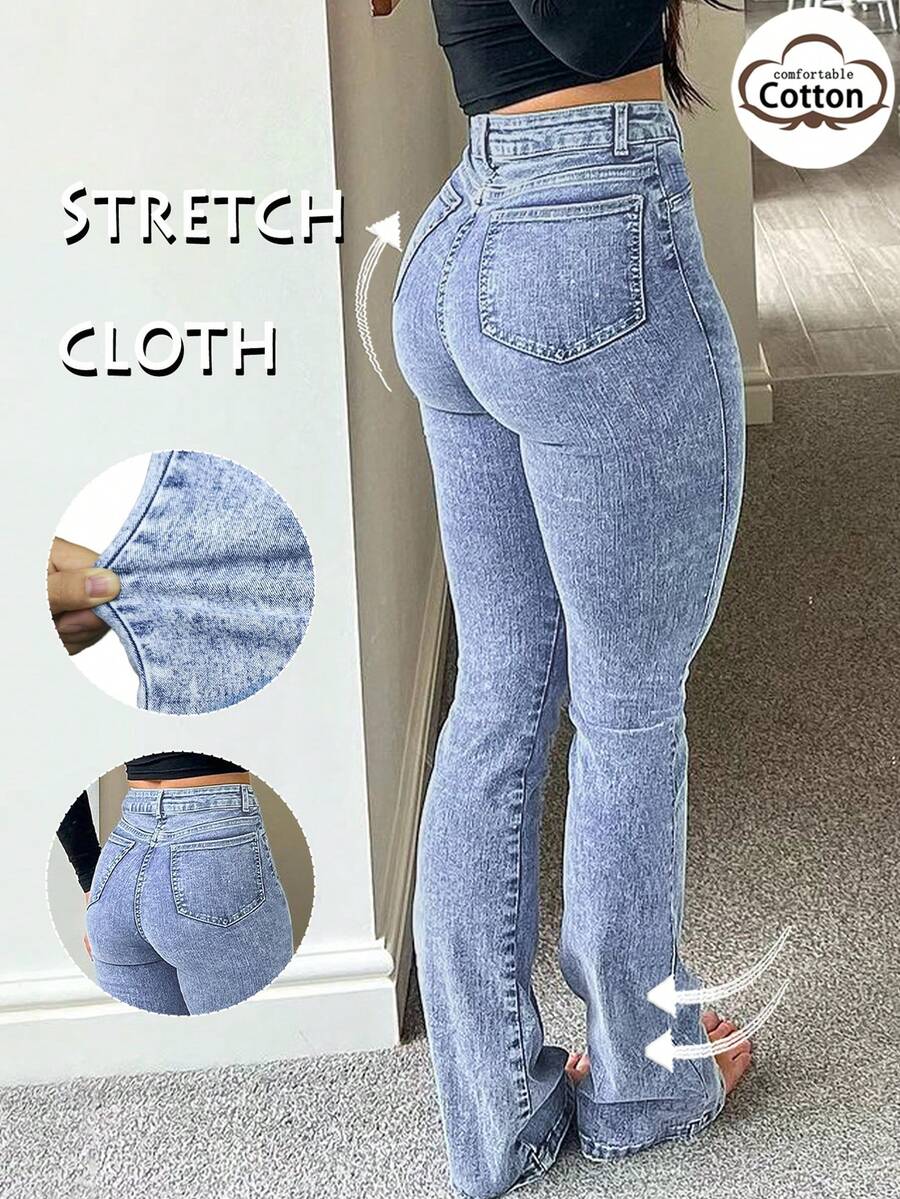 Women Y2K Flare Jeans – High Waist Stretch Denim – Embroidered Bow Slim Fit
