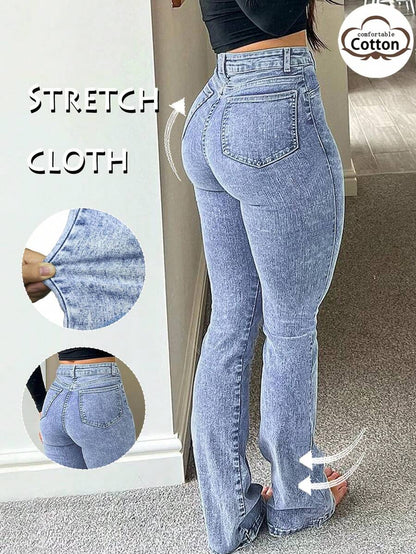 Women Y2K Flare Jeans – High Waist Stretch Denim – Embroidered Bow Slim Fit