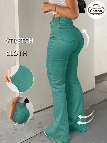 Women Y2K Flare Jeans – High Waist Stretch Denim – Embroidered Bow Slim Fit