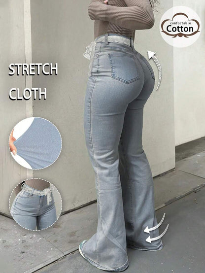 Women Y2K Flare Jeans – High Waist Stretch Denim – Embroidered Bow Slim Fit