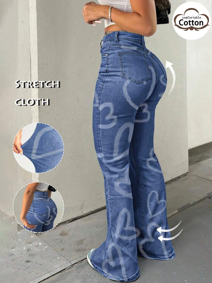 Women Y2K Flare Jeans – High Waist Stretch Denim – Embroidered Bow Slim Fit