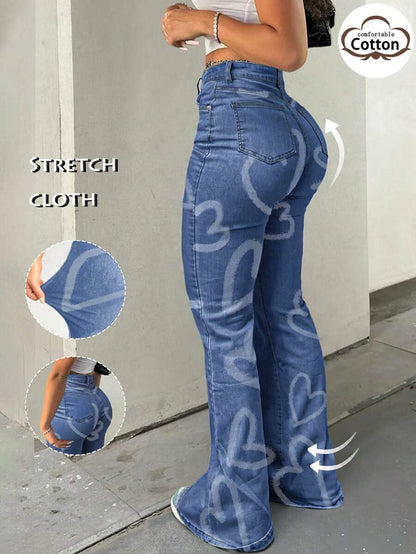 Women Y2K Flare Jeans – High Waist Stretch Denim – Embroidered Bow Slim Fit
