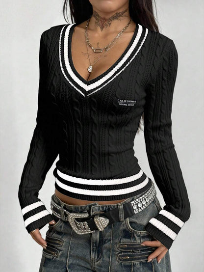 Vintage Ribbed Scoop Neck Sweater – Autumn / Winter – Y2K Knit Pullover