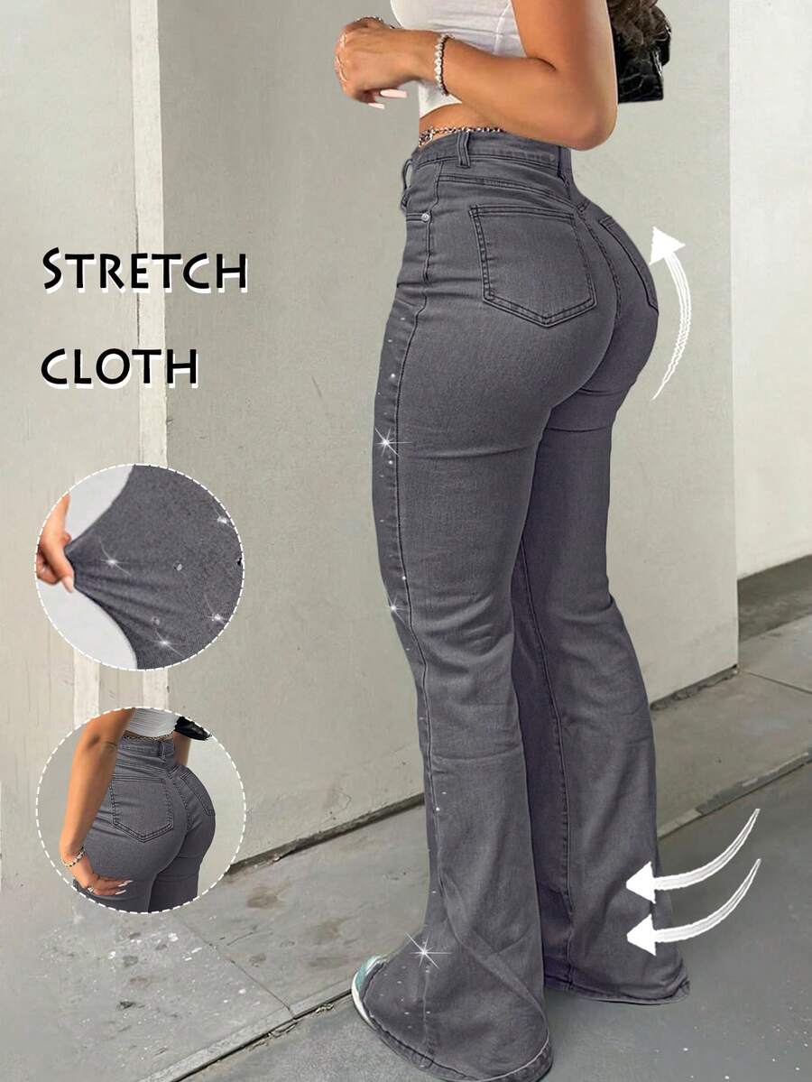 Women Y2K Flare Jeans – High Waist Stretch Denim – Embroidered Bow Slim Fit