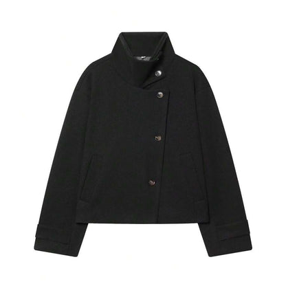Women Short Jacket Khaki – Minimalist Button Coat – Casual Structured Fit
