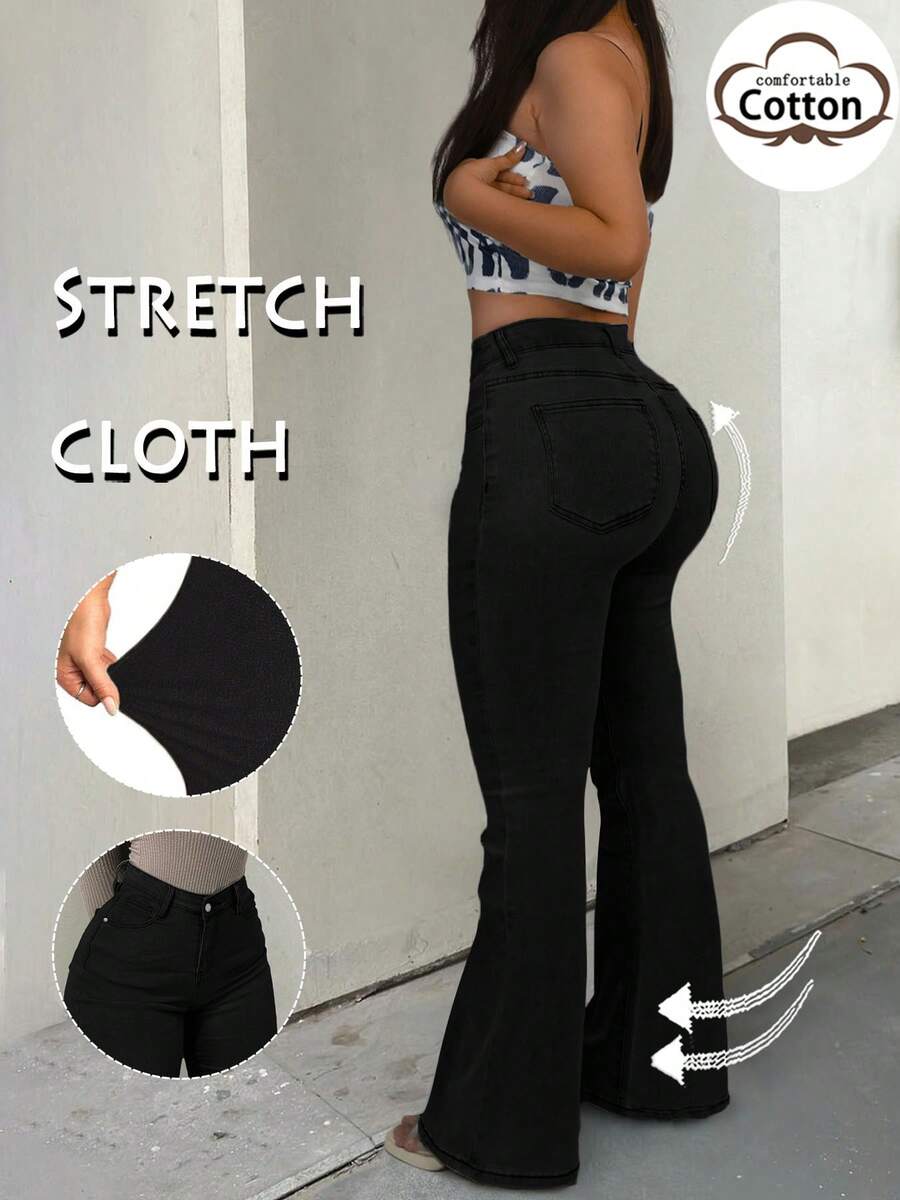Women Y2K Flare Jeans – High Waist Stretch Denim – Embroidered Bow Slim Fit