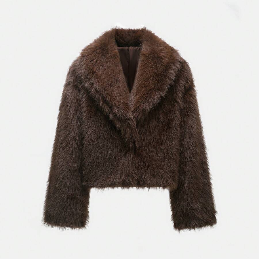 Faux Fur Collar Jacket – Women's Winter Coat – Date Brown Casual Outerwear