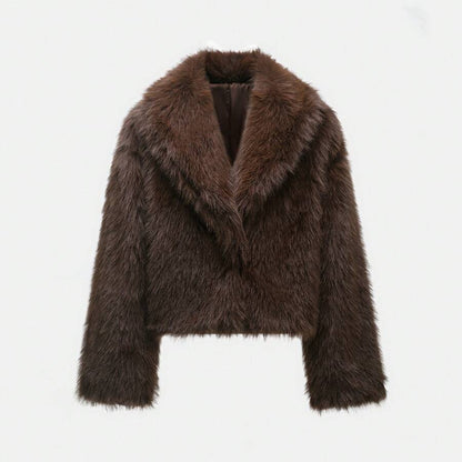 Faux Fur Collar Jacket – Women's Winter Coat – Date Brown Casual Outerwear