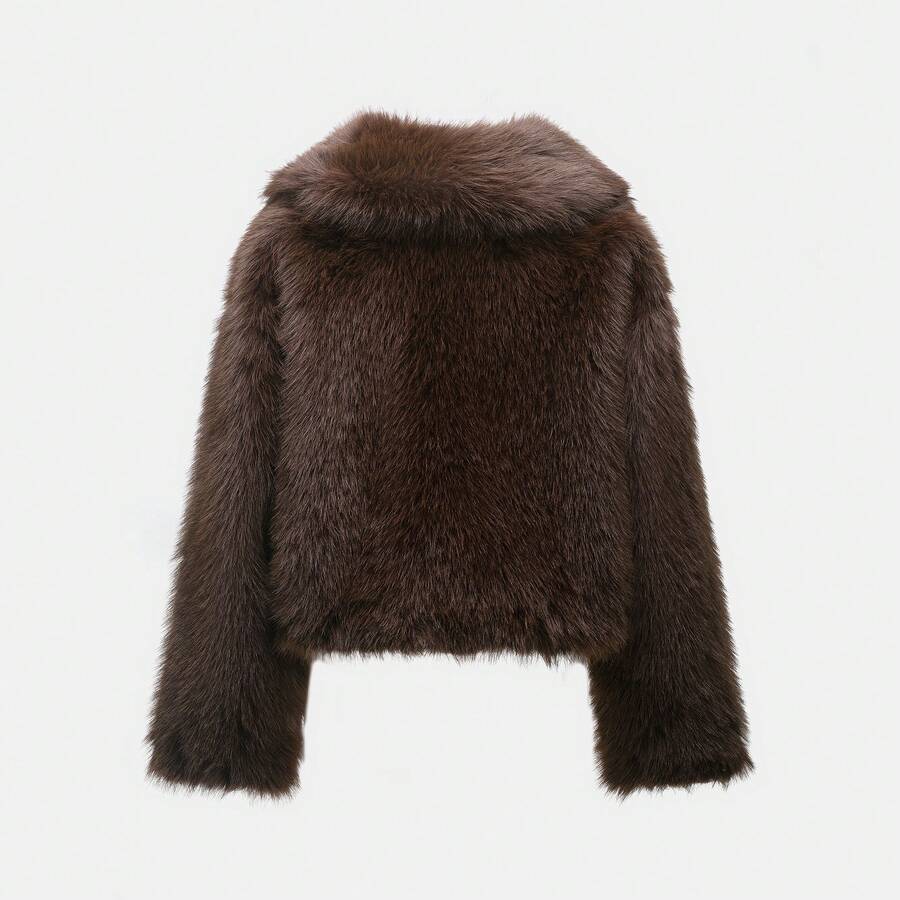 Faux Fur Collar Jacket – Women's Winter Coat – Date Brown Casual Outerwear