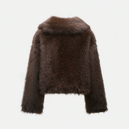 Faux Fur Collar Jacket – Women's Winter Coat – Date Brown Casual Outerwear