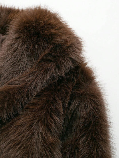 Faux Fur Collar Jacket – Women's Winter Coat – Date Brown Casual Outerwear
