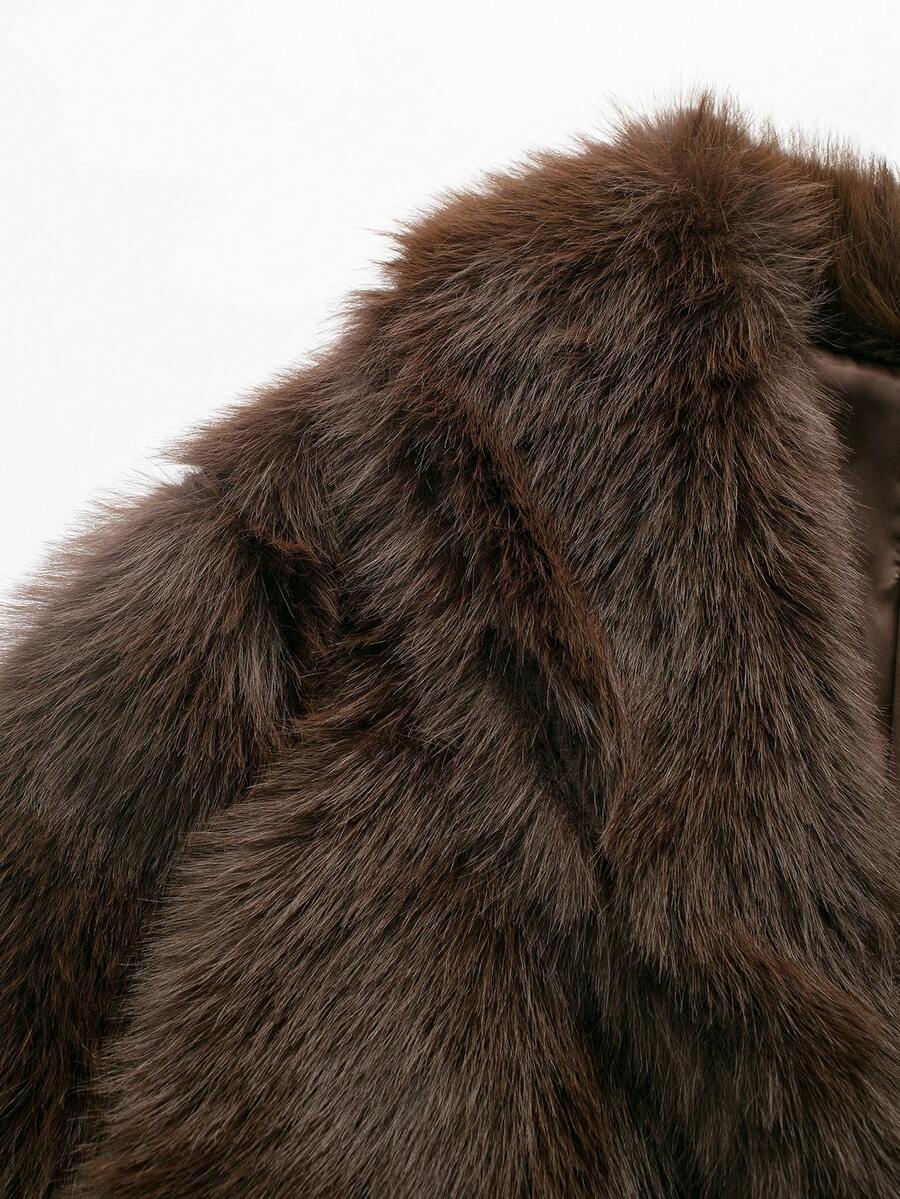 Faux Fur Collar Jacket – Women's Winter Coat – Date Brown Casual Outerwear