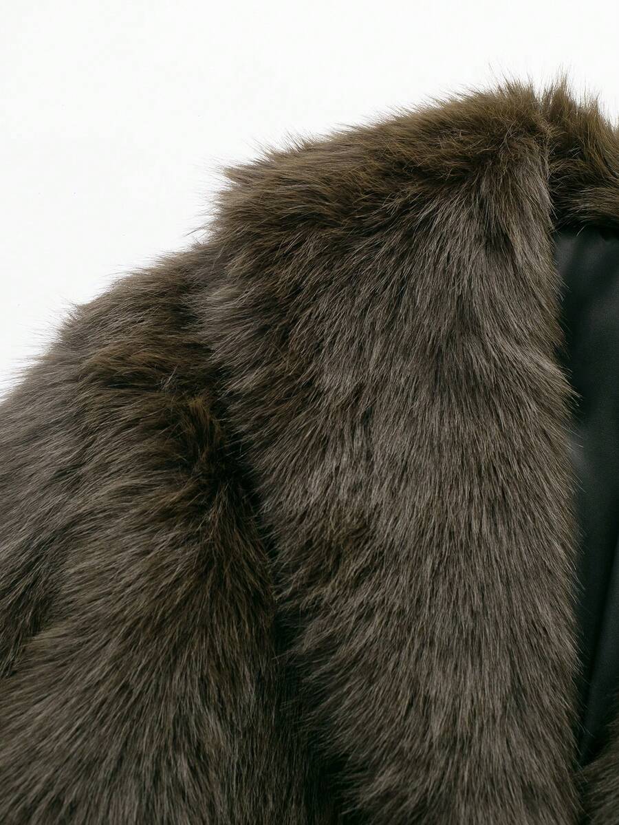 Faux Fur Collar Jacket – Women's Winter Coat – Date Brown Casual Outerwear