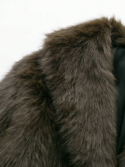Faux Fur Collar Jacket – Women's Winter Coat – Date Brown Casual Outerwear