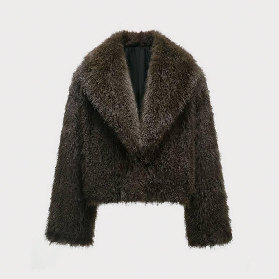 Faux Fur Collar Jacket – Women's Winter Coat – Date Brown Casual Outerwear
