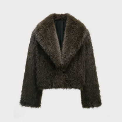 Faux Fur Collar Jacket – Women's Winter Coat – Date Brown Casual Outerwear