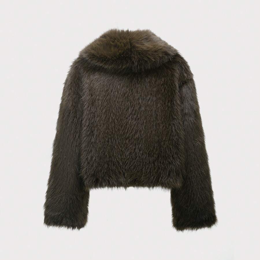 Faux Fur Collar Jacket – Women's Winter Coat – Date Brown Casual Outerwear