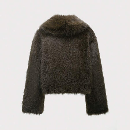 Faux Fur Collar Jacket – Women's Winter Coat – Date Brown Casual Outerwear