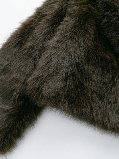 Faux Fur Collar Jacket – Women's Winter Coat – Date Brown Casual Outerwear
