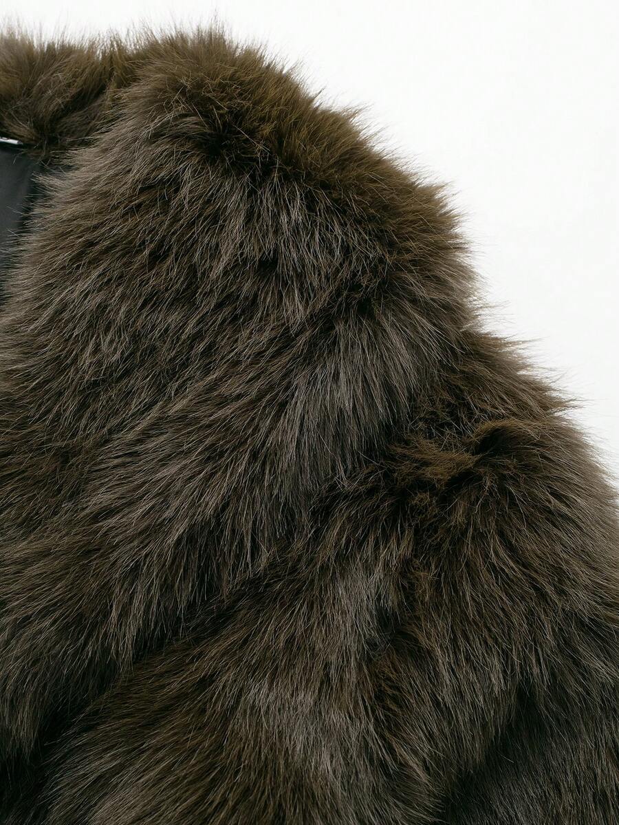 Faux Fur Collar Jacket – Women's Winter Coat – Date Brown Casual Outerwear