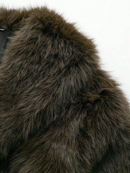 Faux Fur Collar Jacket – Women's Winter Coat – Date Brown Casual Outerwear