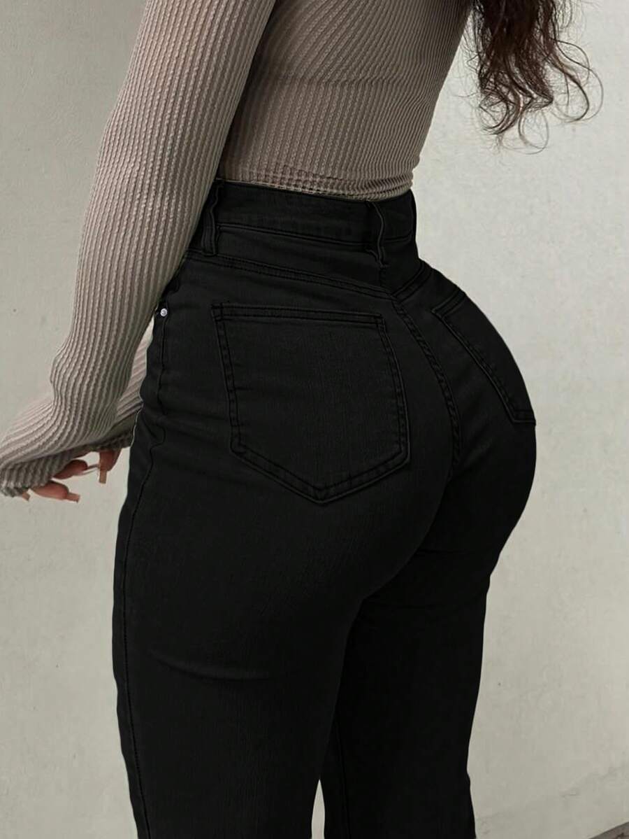 Women Y2K Flare Jeans – High Waist Stretch Denim – Embroidered Bow Slim Fit