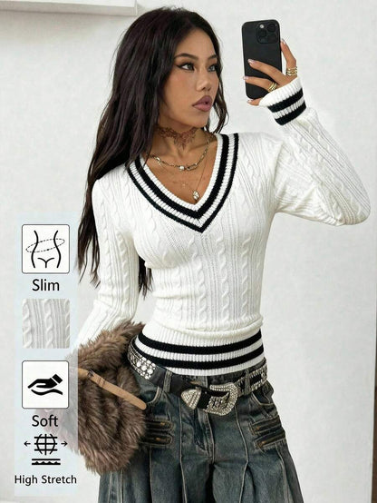 Vintage Ribbed Scoop Neck Sweater – Autumn / Winter – Y2K Knit Pullover