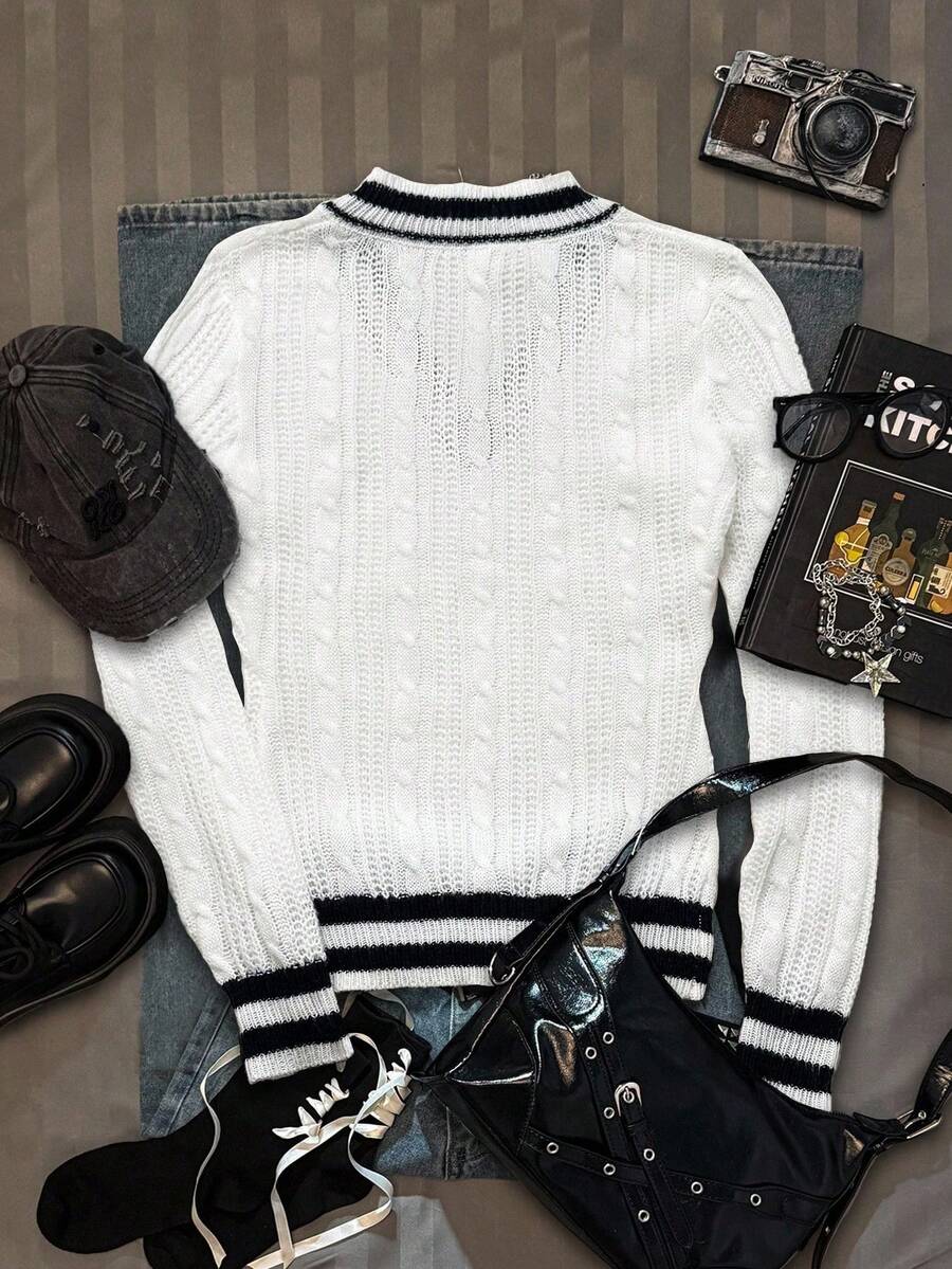 Vintage Ribbed Scoop Neck Sweater – Autumn / Winter – Y2K Knit Pullover