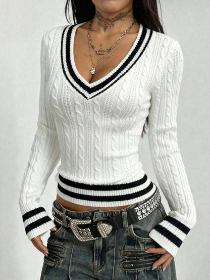 Vintage Ribbed Scoop Neck Sweater – Autumn / Winter – Y2K Knit Pullover