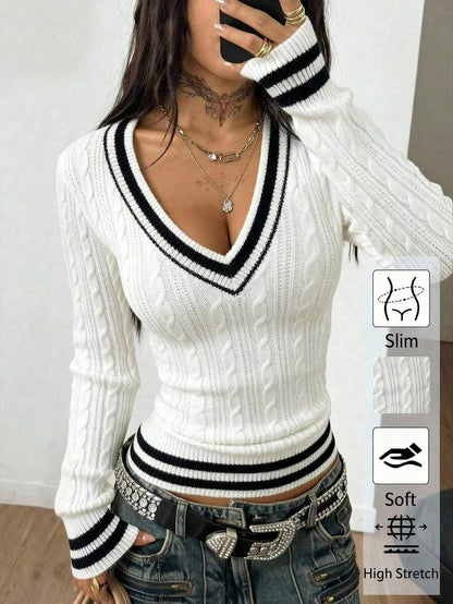 Vintage Ribbed Scoop Neck Sweater – Autumn / Winter – Y2K Knit Pullover