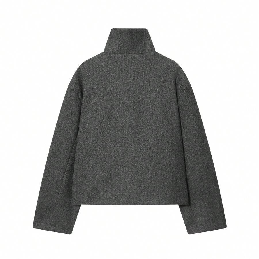 Women Short Jacket Khaki – Minimalist Button Coat – Casual Structured Fit