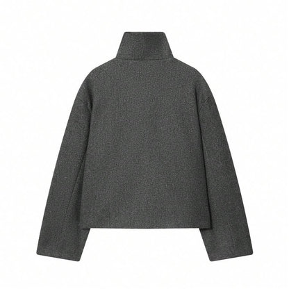 Women Short Jacket Khaki – Minimalist Button Coat – Casual Structured Fit
