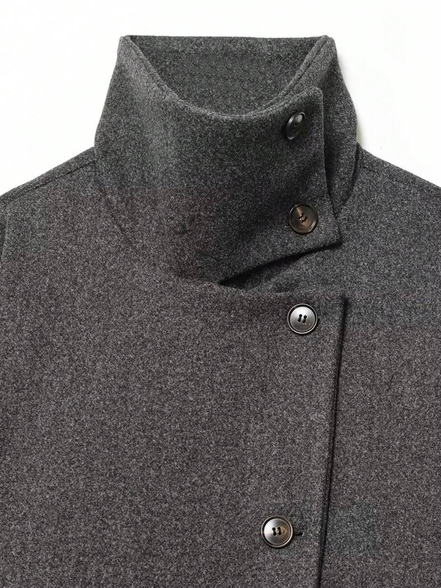 Women Short Jacket Khaki – Minimalist Button Coat – Casual Structured Fit