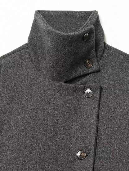 Women Short Jacket Khaki – Minimalist Button Coat – Casual Structured Fit