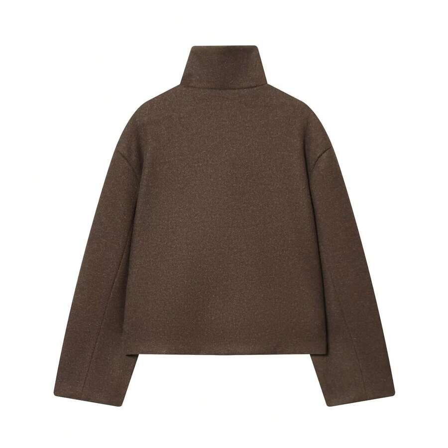 Women Short Jacket Khaki – Minimalist Button Coat – Casual Structured Fit