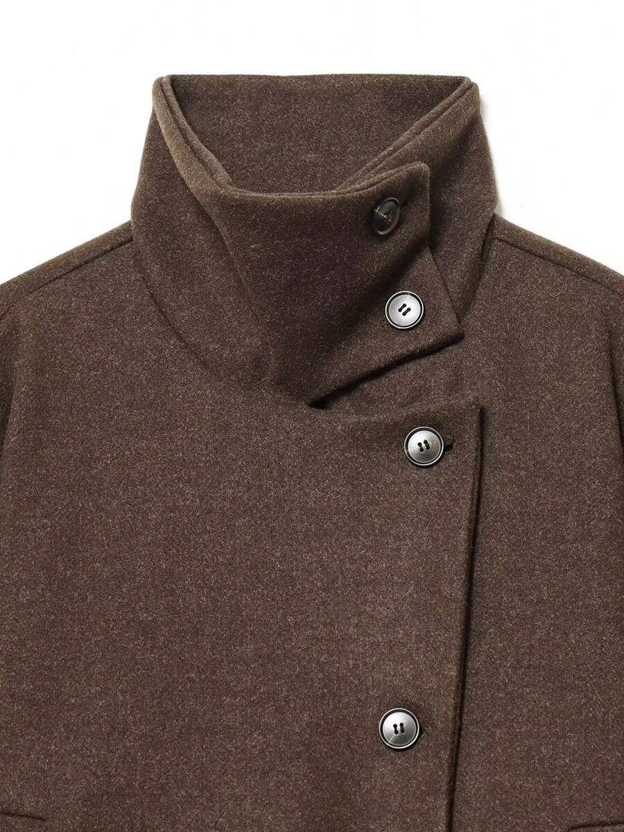 Women Short Jacket Khaki – Minimalist Button Coat – Casual Structured Fit