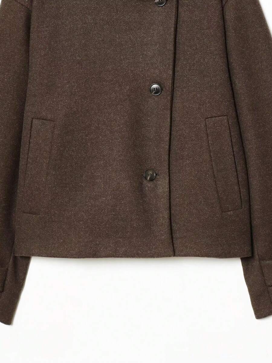 Women Short Jacket Khaki – Minimalist Button Coat – Casual Structured Fit