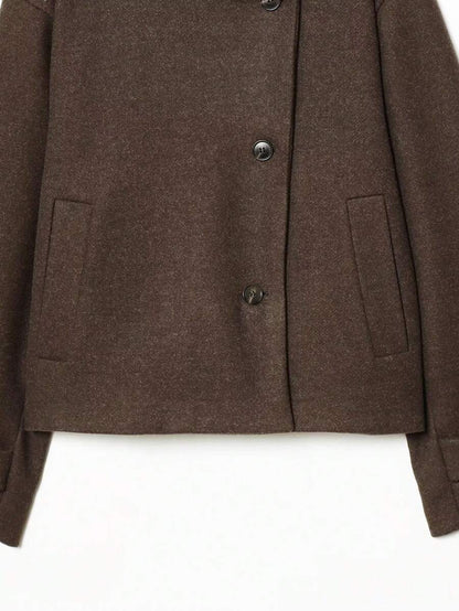 Women Short Jacket Khaki – Minimalist Button Coat – Casual Structured Fit