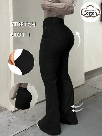 Women Y2K Flare Jeans – High Waist Stretch Denim – Embroidered Bow Slim Fit
