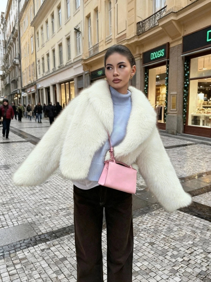 Women's Retro High-End Faux Fur Short Jacket, Loose Version Fashion Casual Coat Winter