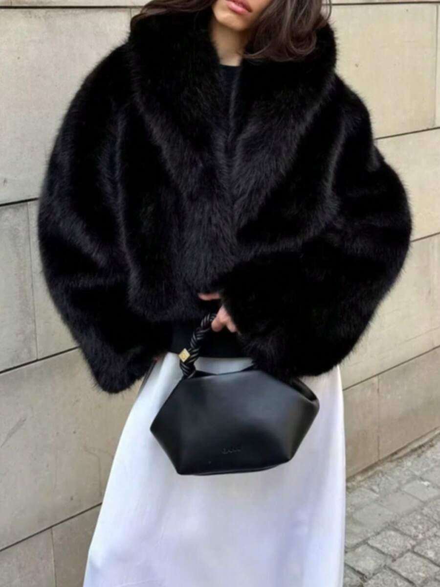 Faux Fur Collar Jacket – Women's Winter Coat – Date Brown Casual Outerwear